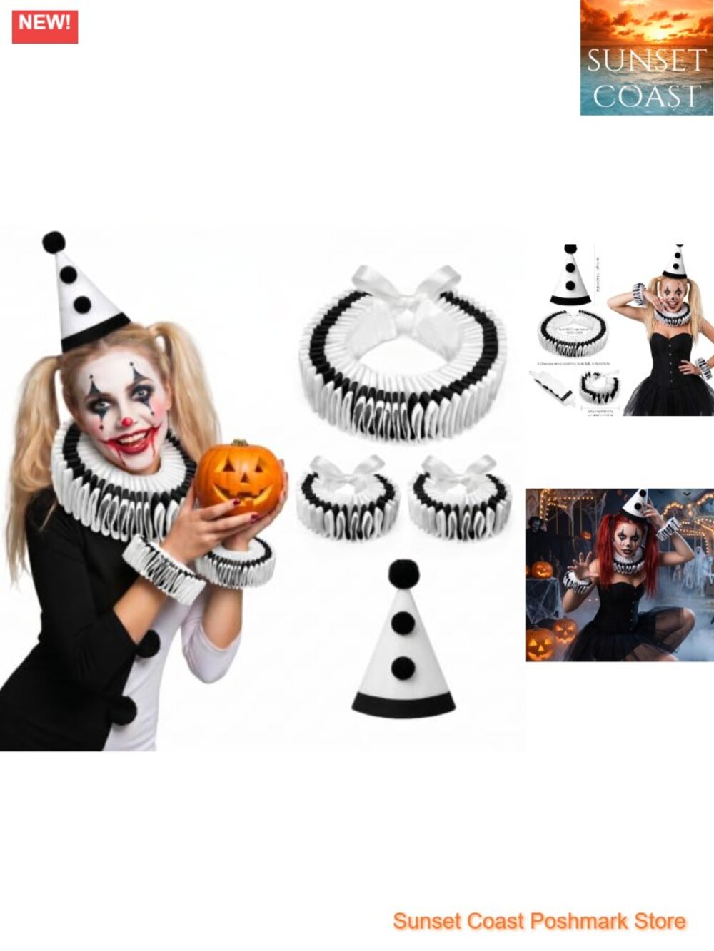 Clown Collar Cuff Set Pleated Neck Ruff Wrist Cuffs Costume Accessory
